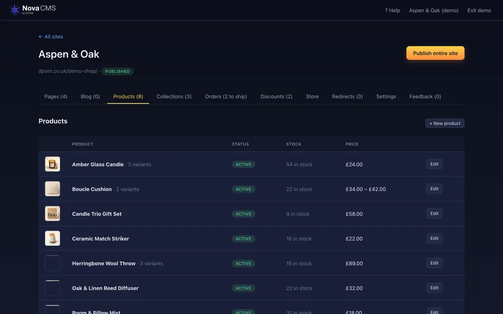 Managing products inside Nova CMS