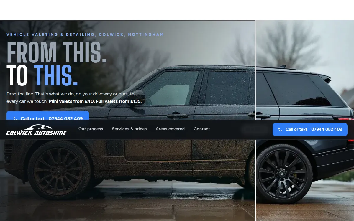 Colwick Auto Shine website design