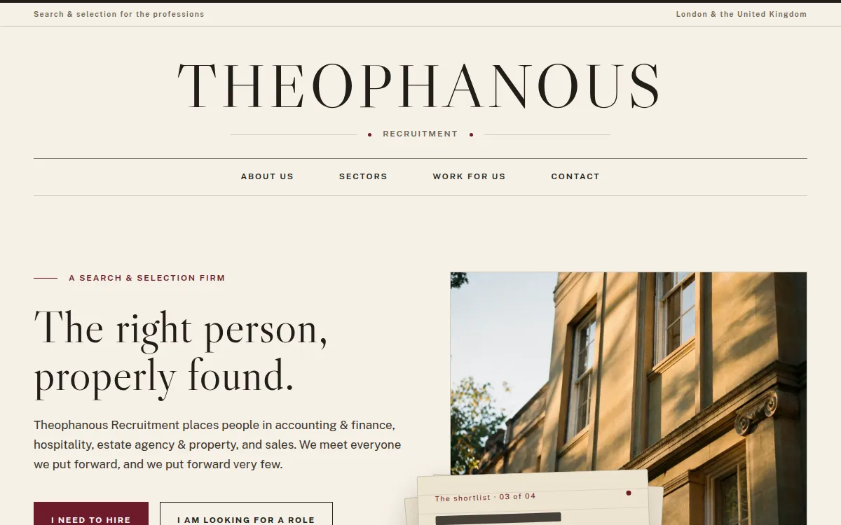 Theophanous Recruitment website design