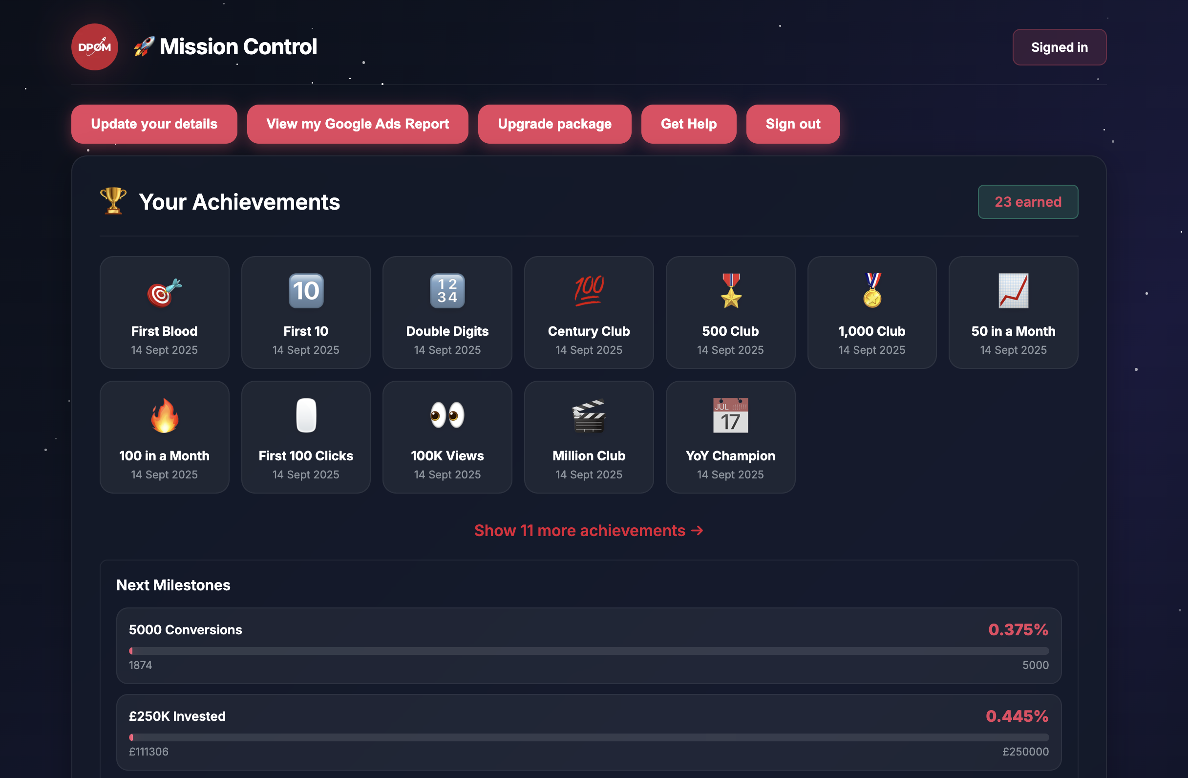 Achievements and Milestones