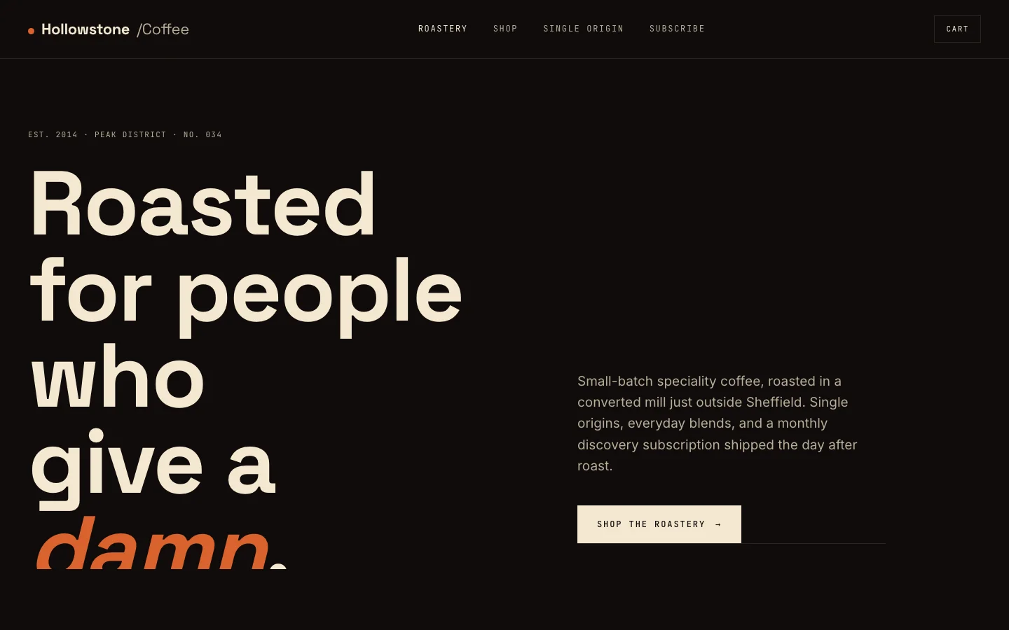 Hollowstone Coffee website preview